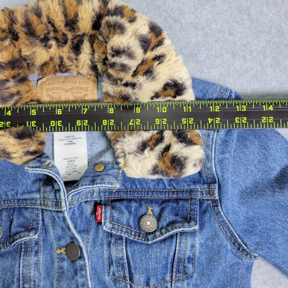 Kids Levi Strauss Denim‎ Jacket Faux Fur Collar Leopard Print Size 10/12 Years - Picture 11 of 14